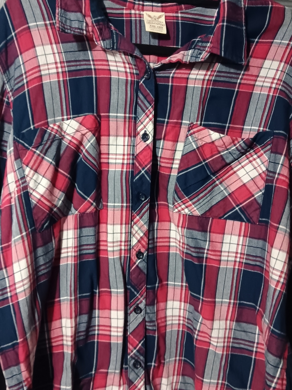 Faded Glory Red, Navy & White Plaid Button-Down Shirt - Picture 4 of 7